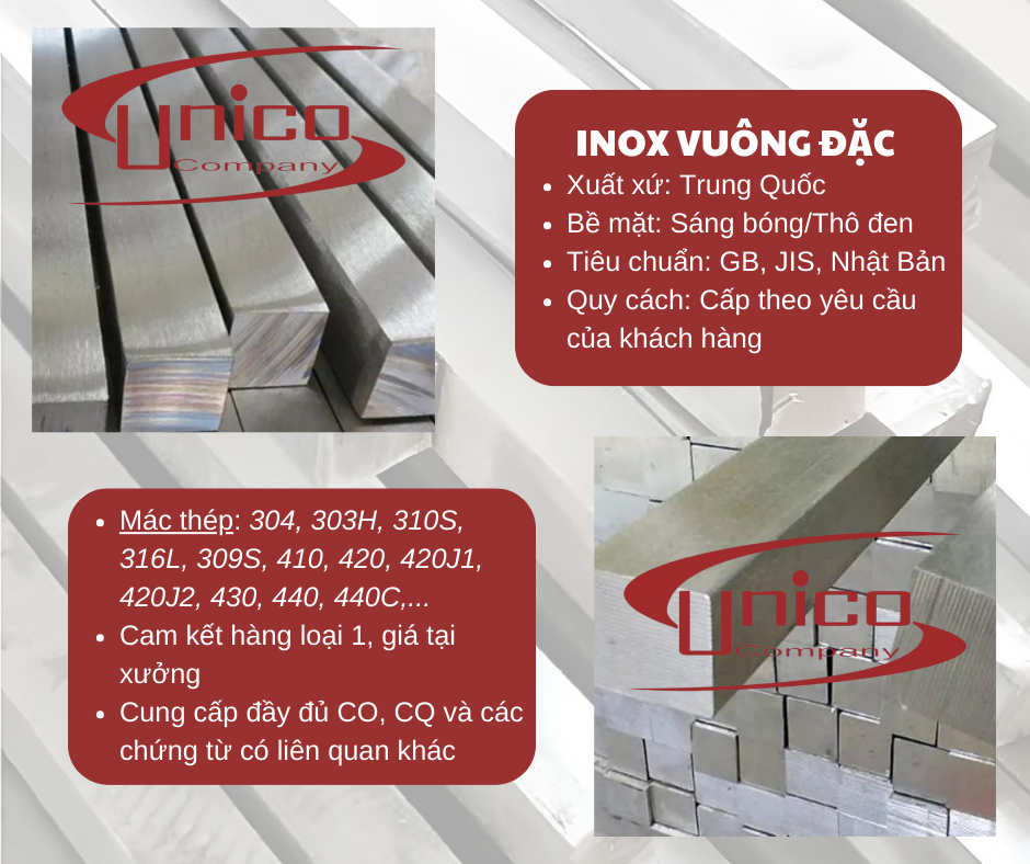 Inox vuông đặc - Unico phân phối
